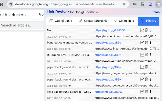 History - Maintain All Claimed and New Links